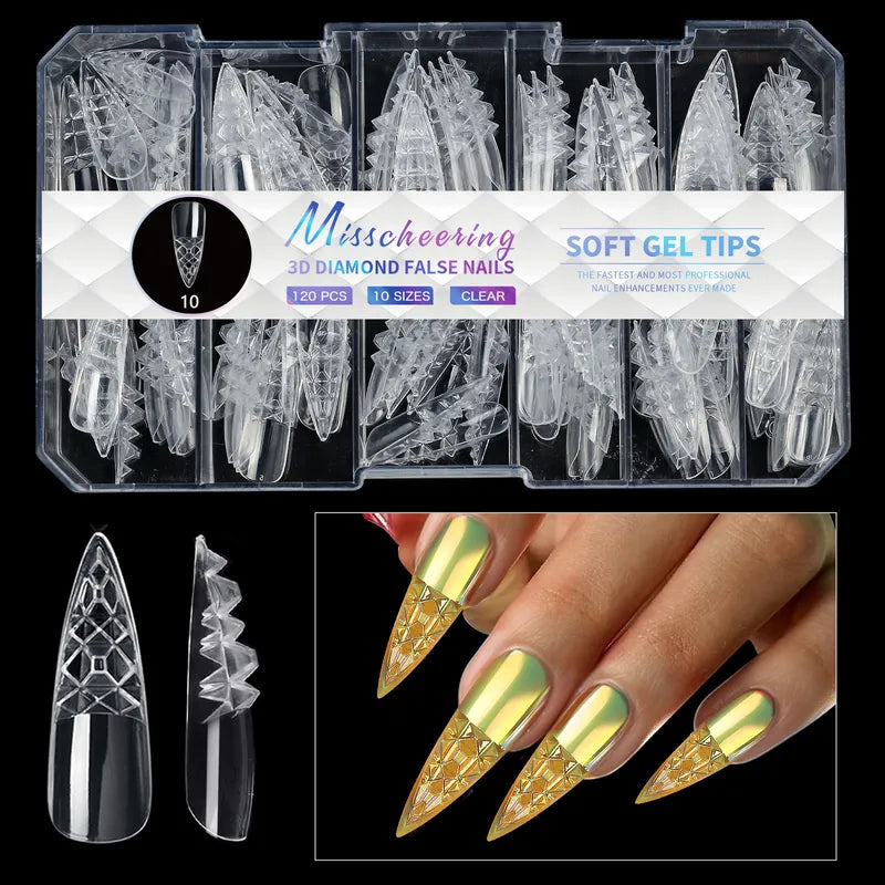 140pc 3D Diamond Soft Gel Nail Tips Style 10 Nail Art Designs image 0