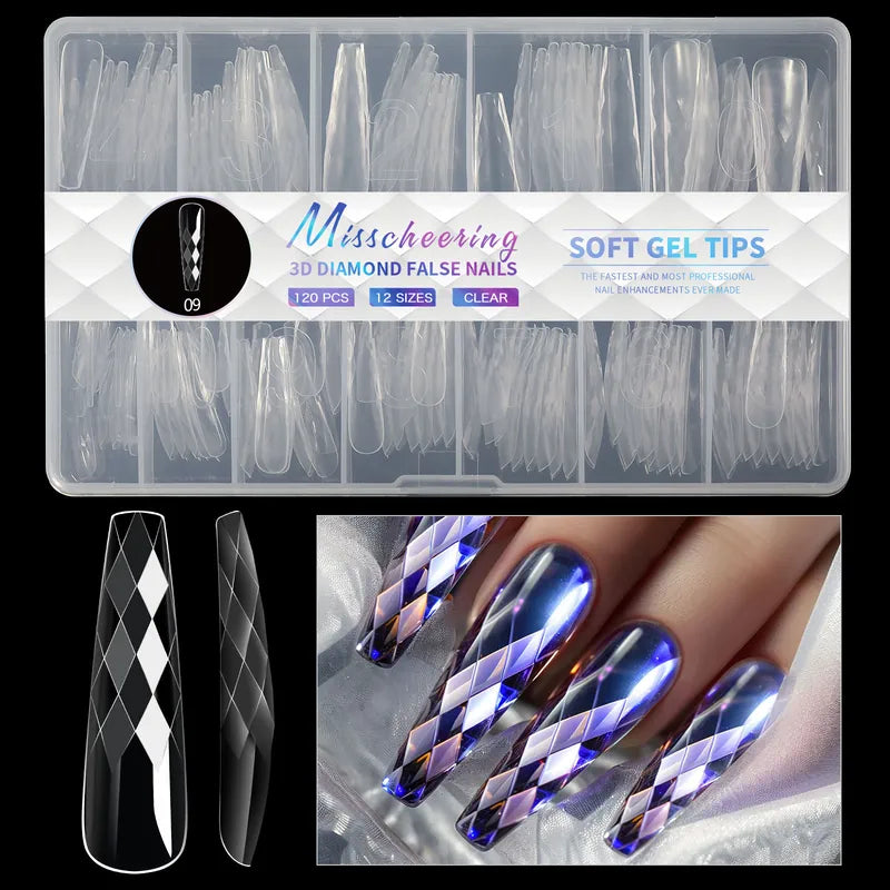 140pc 3D Diamond Soft Gel Nail Tips Style 09 Nail Art Designs image 0