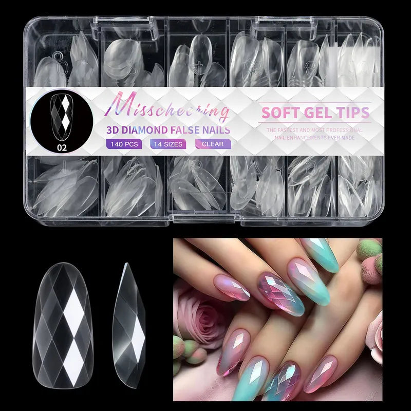 140pc 3D Diamond Soft Gel Nail Tips Style 02 Nail Art Designs image 0